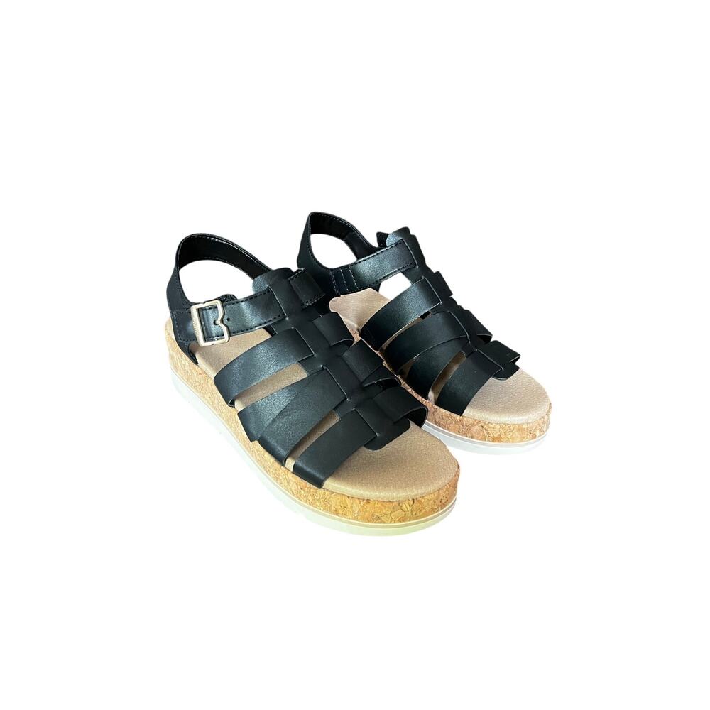 Dr. Scholls Only You Platform Sandals Womens Size 7.5 Black Faux Leather Buckle